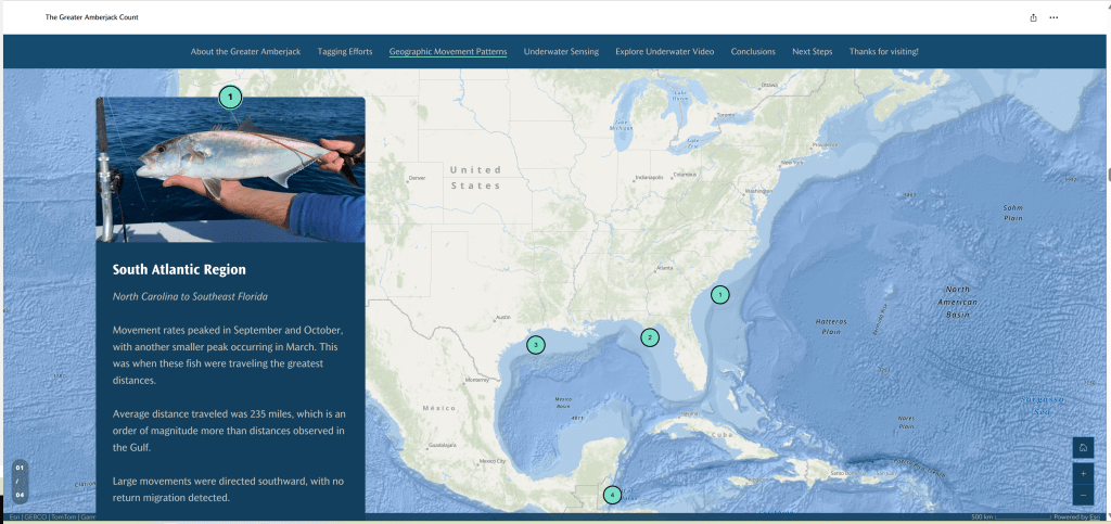 A map shows four dots at different locations on the South Atlantic and Gulf coasts.